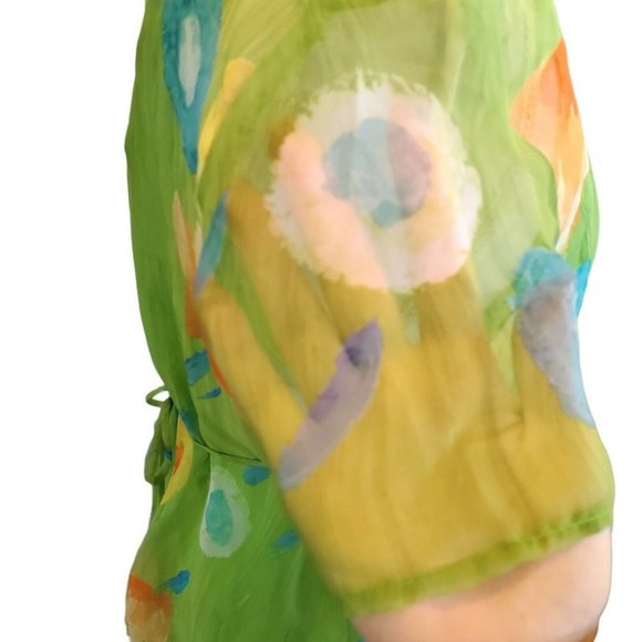 Vintage 90s Lime Green Chiffon‎ Watercolor Floral Dress Layered Sz M Medium - Picture 5 of 9